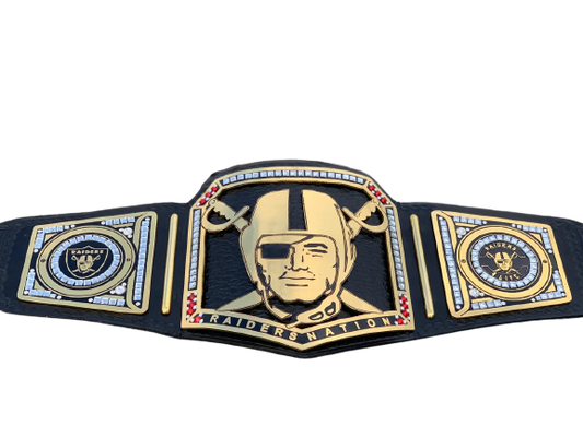 Raiders Nation Championship Belt, Customized Name- Gold - Silver